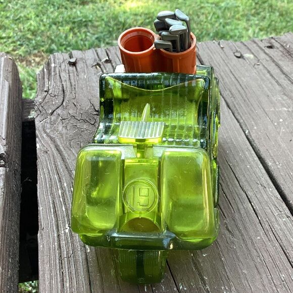 Vintage Golf Cart Decanter Green Glass Liquor Empty‎ Bottle Golf Clubs 19th Hole - Picture 2 of 5